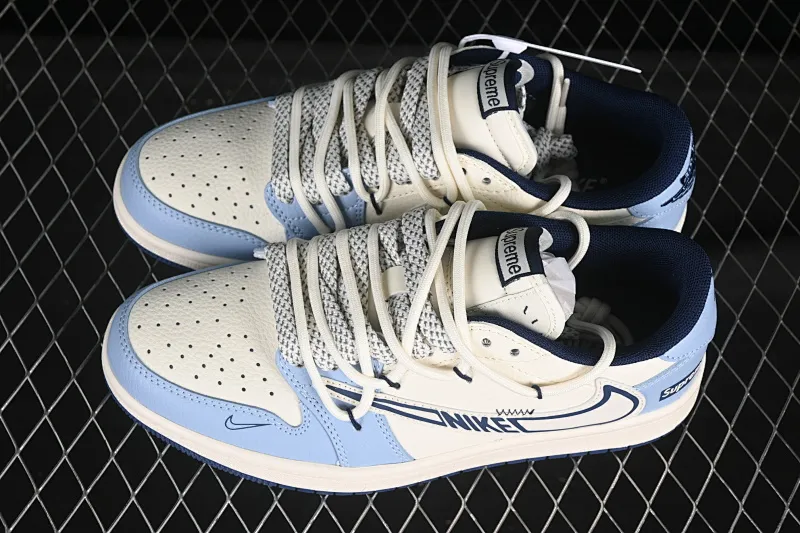 All categories Air Jordan Jordan series basketball shoes Air Jordan 1 Low High-end customized low-top sneakers Travis Scott x Fragment Design x Air Jordan 1 Low OG SP AJ1 Joe 1 Supreme co-branded white and blue drawstring low-top cultural casual sneakers DM6868-106